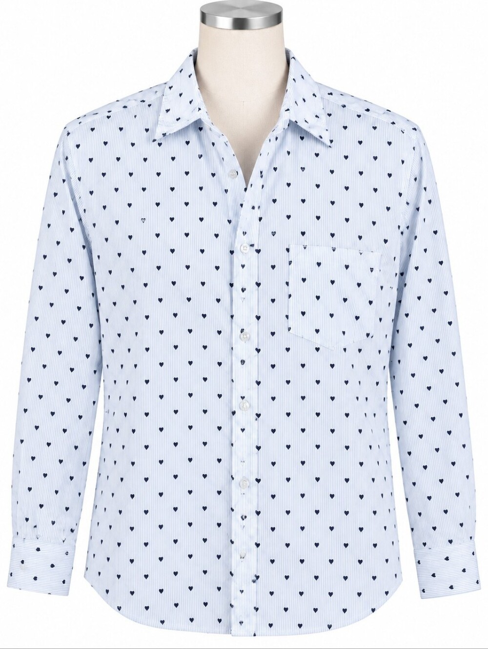 Frank & Eileen Eileen Shirt Womens L Blue Pinstripe Heart Print Button Up Top
